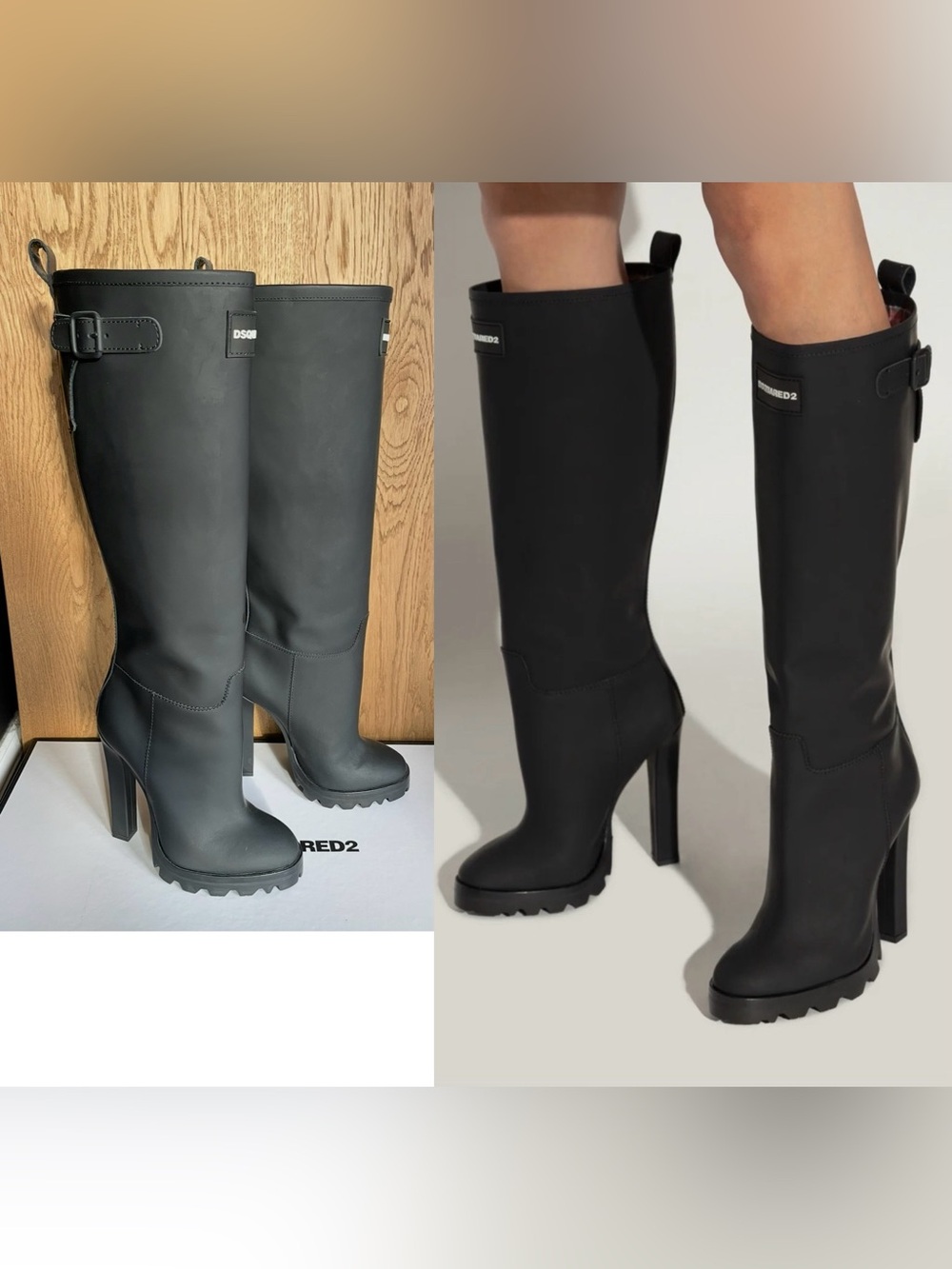 DSQUARED2 2024 Canadian Hiking Lug Heeled Rain Boots Black Matte Leather 37EU